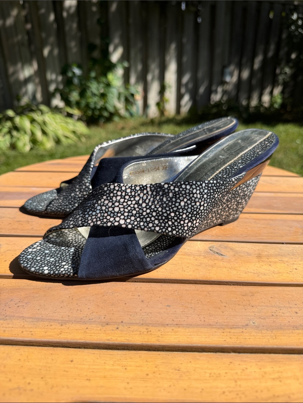 Maria Moro Navy Leather & Suede Wedge Slides – Women’s 39